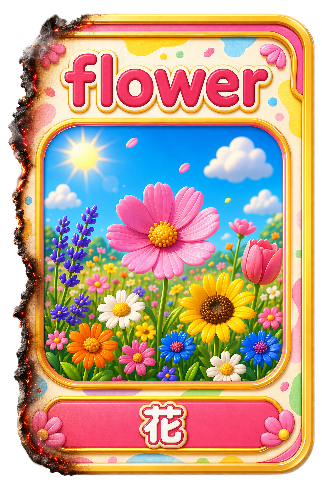 带火焰灼烧状态的 flower 单词卡牌