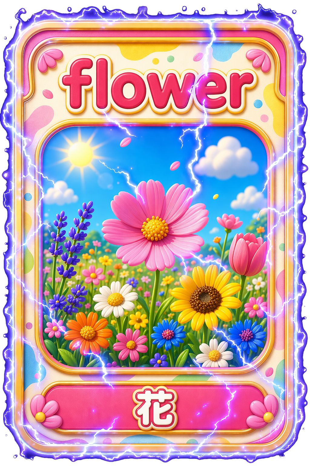 带雷电充能状态的 flower 单词卡牌